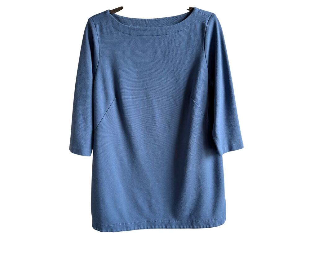 J.Jill Dusty Blue Ponte Knit 3/4 Sleeve Boatneck Tunic Top Petite Large PL